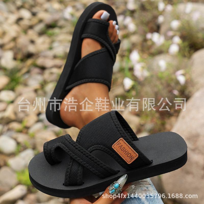 Hausschuhe in Übergröße Damen Wunsch neue europäische und amerikanische flache lässige Zehensandalen Damenschuhe