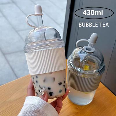 430ML Straw Cup With Lid Bubble Boba Tea Cups Large Capacity Tea Coffee Milk Cup Ins Style Water Bottles For Office Juice Mug