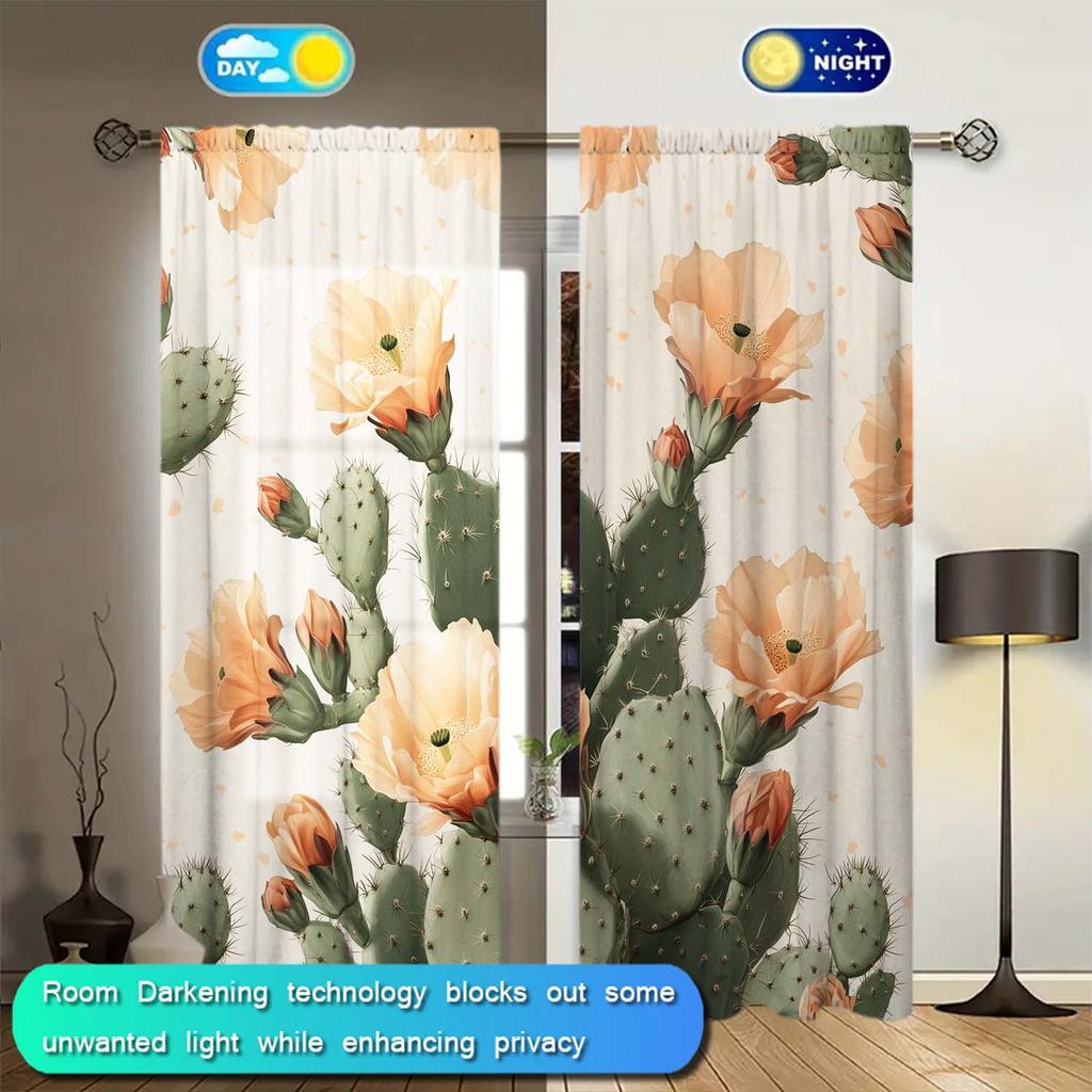 Panels Cartoon Cactus Pattern Window Curtains Distinctive Printed Suitable Gifting Family Friends Curtain Made Of Polyester