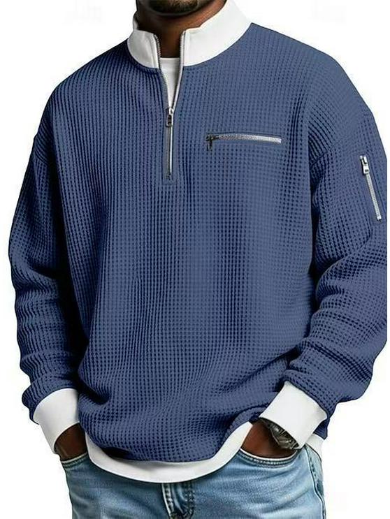 Men's American Style European Trend Waffle Knit Zipper Hoodie, Long Sleeve, Fashion Casual, 2025.