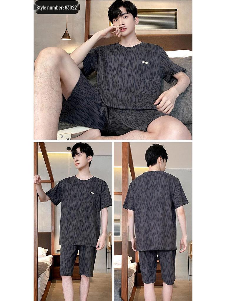2024 Men's Plus Size Pure Cotton Summer Short Sleeve Teen Homewear Set