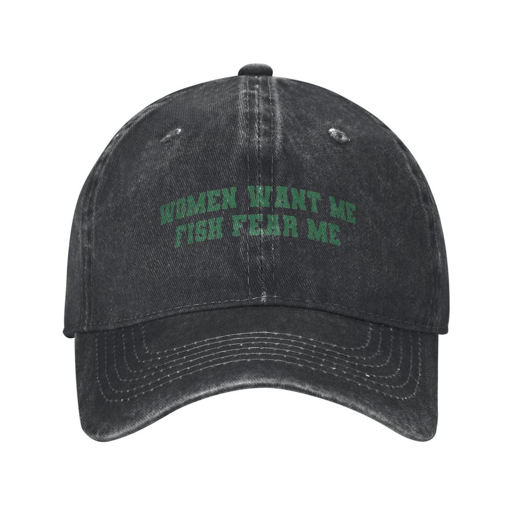 Women Want Me Fish Fear Me Meme Baseball Cap Fashion Distressed Washed Headwear Unisex Women Outdoor Summer Adjustable Hats Cap