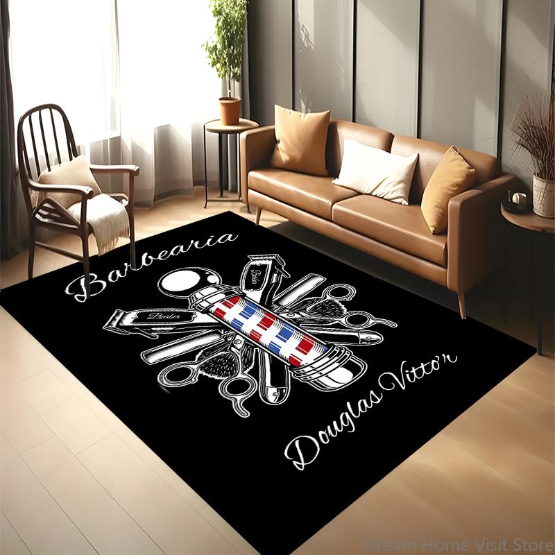 15 Size Barber Shop Retro Signage Area Rug Large Carpet Rug for Living Room Bedroom Kitchen Bathroom Bedside Play Anti-slip Mat