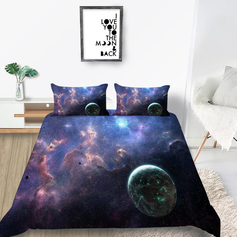 Star Printing Bedding Single Double Bed Full Size 3D Microfiber Universe Printing Pillowcase and Quilt Cover 2/3 Comfortable Home Decoration