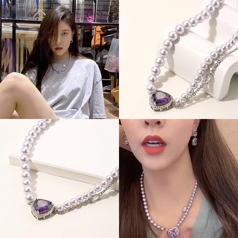 High-End Light Purple Zircon Heart Pendant Necklace