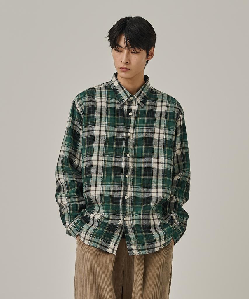 ANALOG MOOD Flannel Semi-Check Shirt (Green)