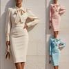 GMXIA Moda Donna Autunno Inverno Manica Lunga Colore Solido Stampa Abiti Casual