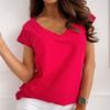 V-Neck Short Sleeve Breathable Simple T-shirt Women Solid Color Pullover Top Streetwear