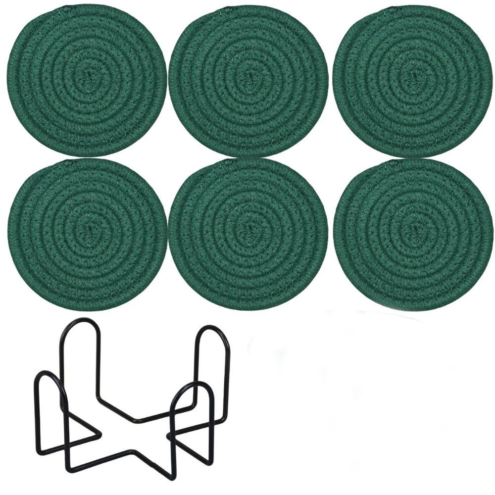 6Pcs Heat-resistant Woven Round  Coaster Set with Holder Tableware Mat Cup Coaster  Household