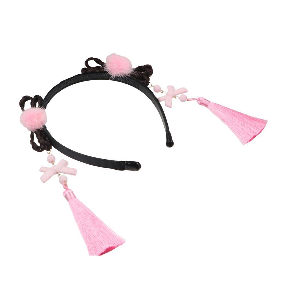 Pigtail Wig Pearl Bow Hanfu Hair Hoop Chinese Style Hair Band New Year Headress Children's Headband