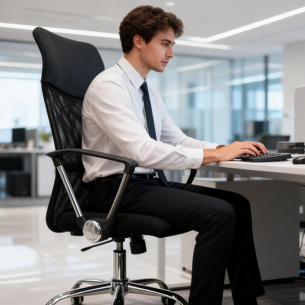 Silla Ergonómica Oficina Malla Nyana Tech | Respaldo Mallado| Reposacabezas Polopiel | Basculante