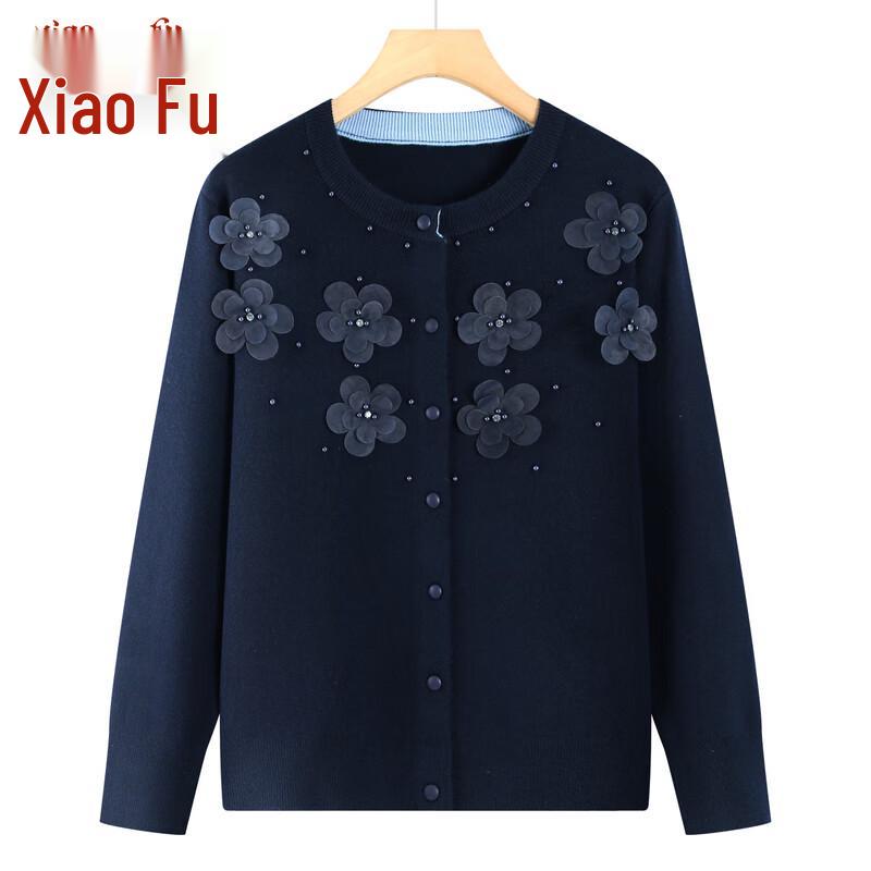 Elderly Women's Floral Knit Cardigan