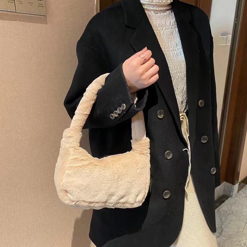 Autumn and Winter Fluff Solid Color Mini Bag Casual Fashion Underarm Women's Bag Fashion Plush Handbag