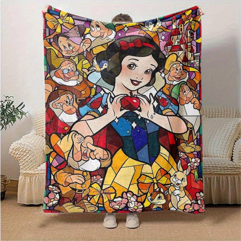 1pc,Stained Glass Snow White and the Seven Dwarfs Home Decorative Throw Blanket for Couch, Bed, Travel
