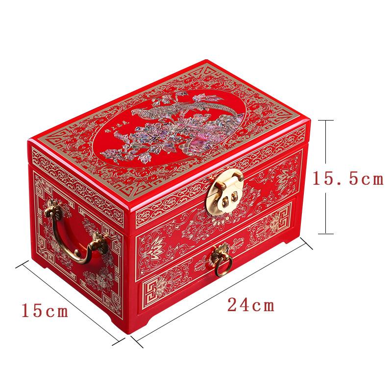 Vintage Wooden Jewelry Box with Copper Wire Inlay Mother of Pearl Handcrafted Pingyao Lacquerware