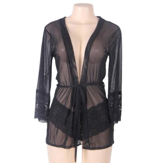 Ladysta BLACK Net Striped Above Knee Babydoll Nightwear Freesize (S M L)