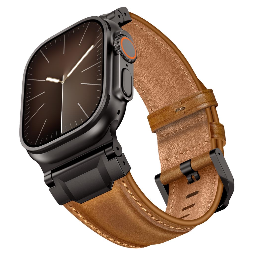 Elegant Leather Band for Apple Watch Ultra 3 2 49mm Series 11 10 46mm Men Business Straps for Iwatch 9 8 7 6 5 4 Se 3 44mm 45mm