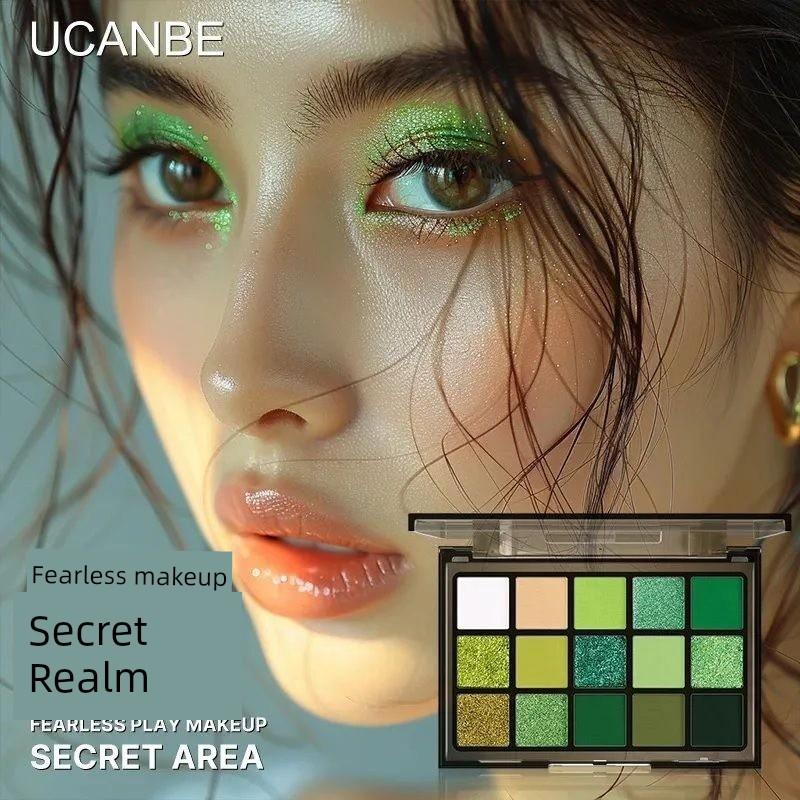 Ucanbe 15-Color Eyeshadow Palette Modern Futuristic Colorful Olive Green Gold Hong Kong Style Retro Daily Commute Light Makeup
