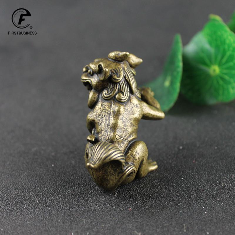 Antique Bronze Lions Statues Home Decor Accessories Brass Animal Miniature Figurines Living Room Decoration Furnishings Ornament