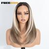 FREEDOM 13x3 Layered Synthetic Lace Front Wigs For Women 18 Inch Straight Ombre Brown Blonde Lace Wig Pre-plucked Highlight Wigs
