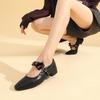 Retro Sheepskin Women's Shoes Spring Small Square Head Shallow Mouth Low Heel Flat Bottom Single Shoes Beaded Mom Commuting Mary Jane Shoes Women