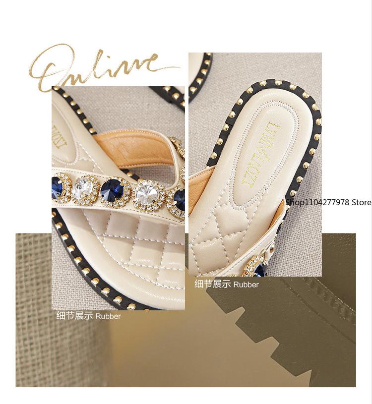 Fashion Shoes Woman Spring Summer 2025 Thong Flat Flip Flops Rhinestone Fashion Comfortable Opened Toe Luxury Sandals Women Designers