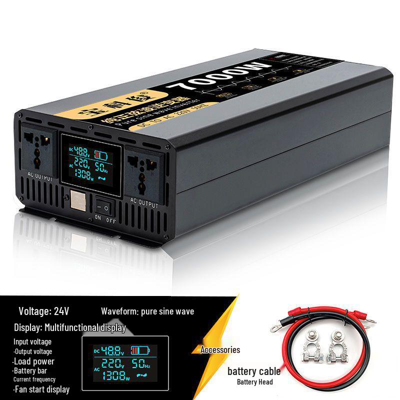High-Power Pure Sine Wave Car Inverter: 12V/24V to 220V for Vehicle and Household Battery Conversion