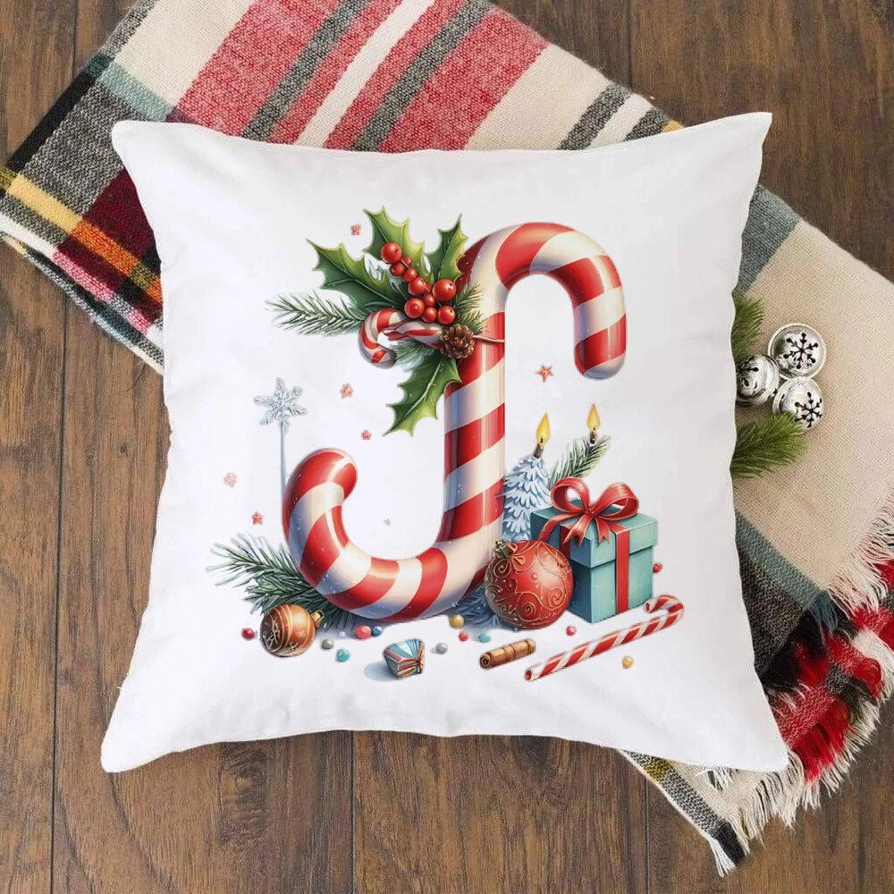 Christmas Kids Bedroom Cushion Cover Christmas 26 Letter with Santa Claus Couch Pillow Cover Xmas Party Decor  Presents for Famliy Kids