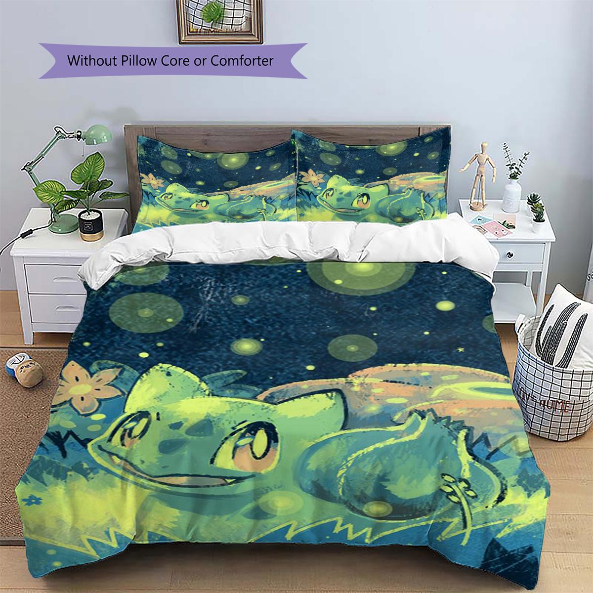 

Bulbasaur Patterned Pillowcase & Duvet Cover Set Bedroom Interior Bedding Special Gift for Anime Lovers.-TING 135x200cm