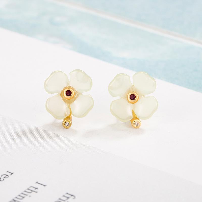 Lucky Hetian Jade Retro Stud Earrings for Women - Niche Design 2022