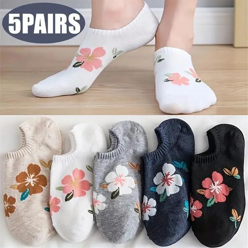 5 Pairs Women s No Show Socks, Floral Print Low Cut Invisible Socks for Daily Wear 5pcs разноцветный