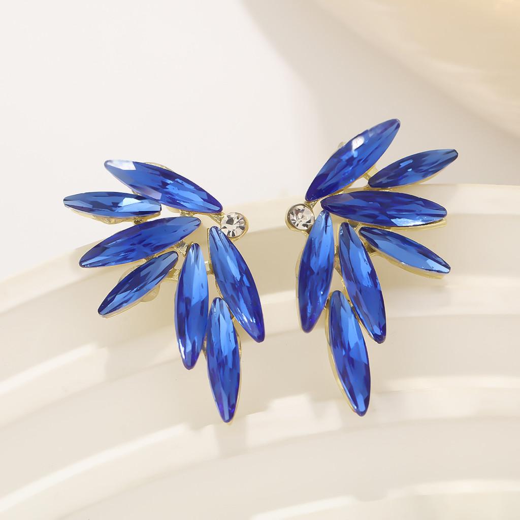 

Geometric Alloy Wing Water Drilled Earrings For Women Fashion Autumn синий