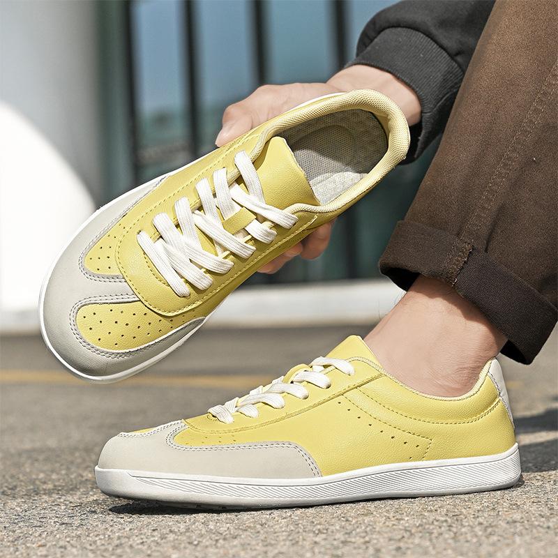 Fashion Men Leather Casual Shoes Round Toe Flat Skate Shoes Street Breathable Lace-up Sneaker