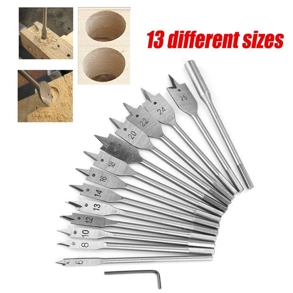 15pcs Hex Shank Spade Drill Bit Set Carbon Steel Wood Drill Bit Set  For Wood Drilling