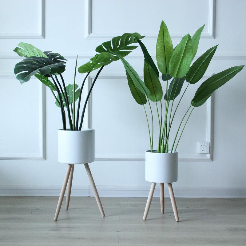 

Wrought iron flower pot, green dill creative iron potted plant, flower utensil, white round bracket, flower stand, simple floor Small