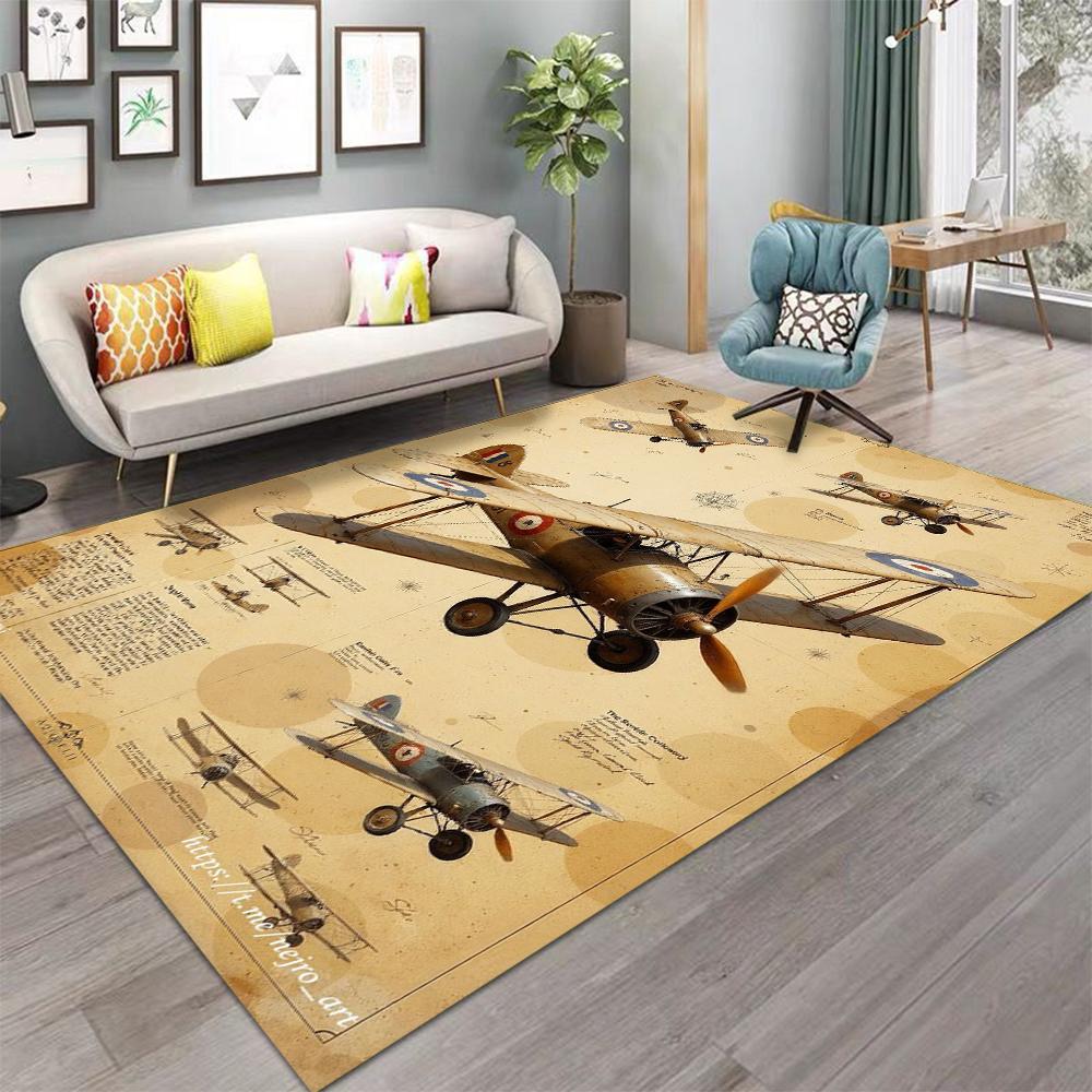 Vintage Flugzeug Teppich Retro Flieger Design Großer Teppich für Wohnzimmer Sofagarnitur Moderne Wohnkultur Bodenmatte