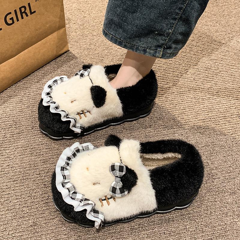 Autumn and Winter New Girls Cotton Shoes Cartoon Cute Three-dimensional Kitten Wear Plush Cotton Shoes Outside the Home