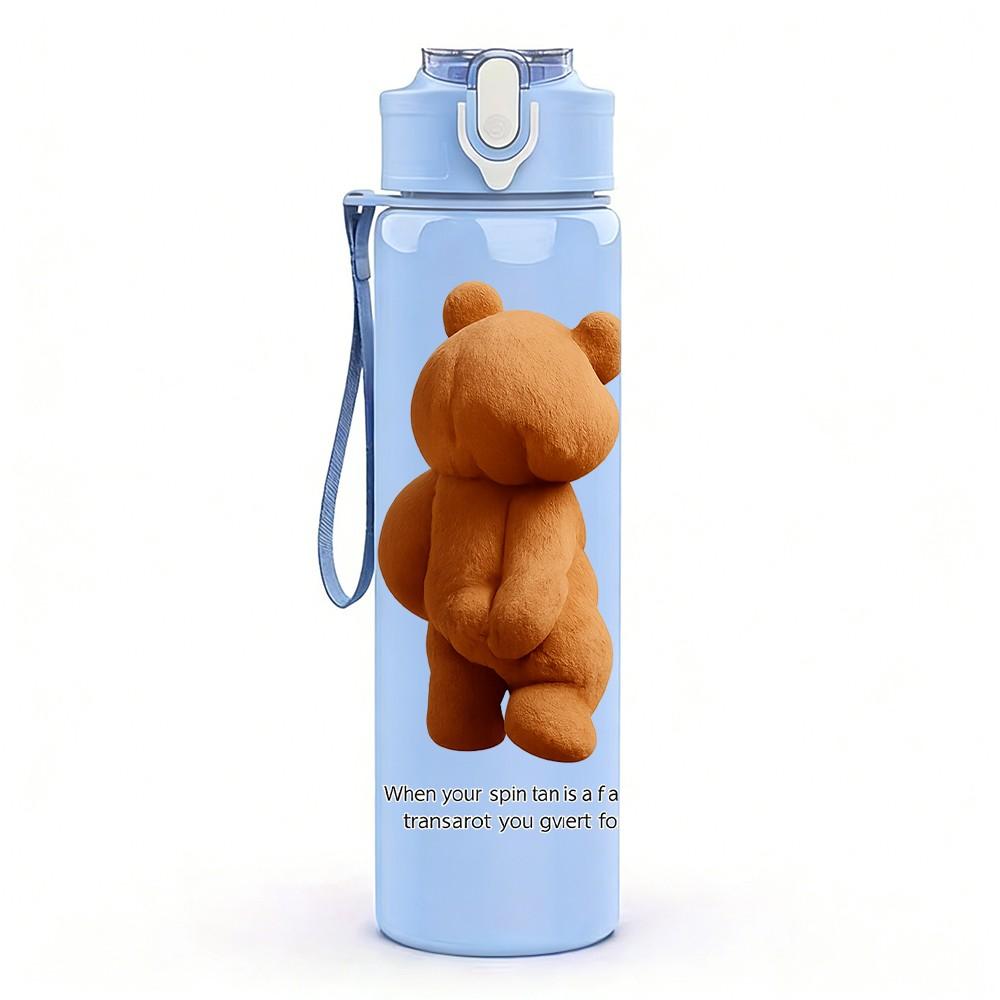 1PC Simple Teddy Bear Figure 750ml Color Plastic Sports Water Bottle Leakproof Flip Straw Lid Suitable for Sports Office Home Use