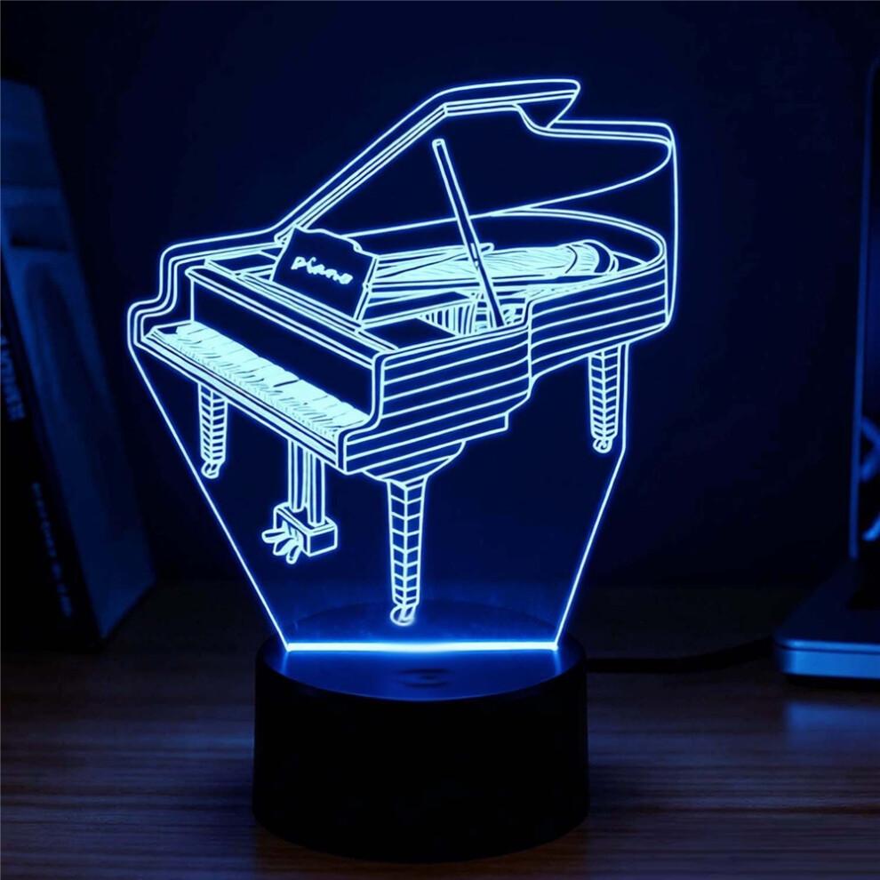 Piano 3D Lamp Seven Color Touch LED Creative Night Light, Black