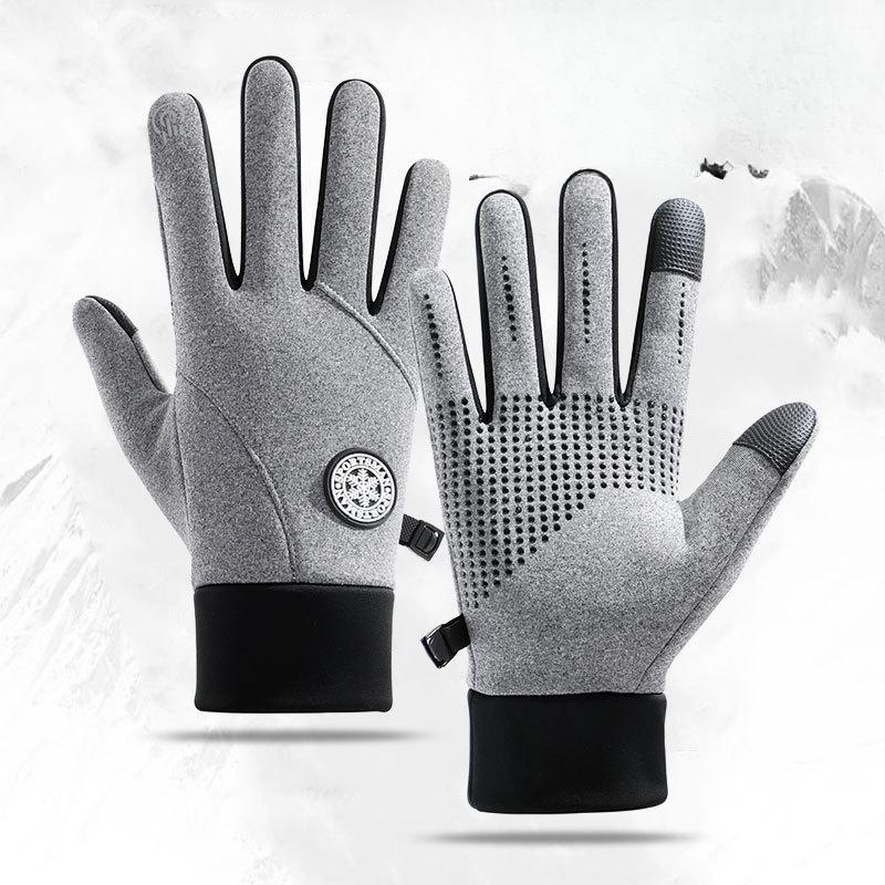 Cycling Gloves Men's Winter Outdoor Touch Screen Windproof Cold Warm Waterproof Cycling Sports Full Finger Velvet Anti-slip Hand