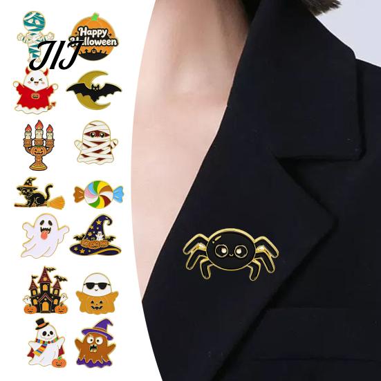 Alloy Decorative Brooches Halloween Enamel Brooch Pin, Cartoon Ghost Witch Hat Black Cat Spider Badge for Jackets Backpacks Hats Scarves Zinc