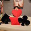 Cartas de Jogo Simuladas Preto Rosa Amor Almofada Brinquedo de Pelúcia Flor de Ameixeira Boneca Quadrada Casa Sofá Almofada Encosto