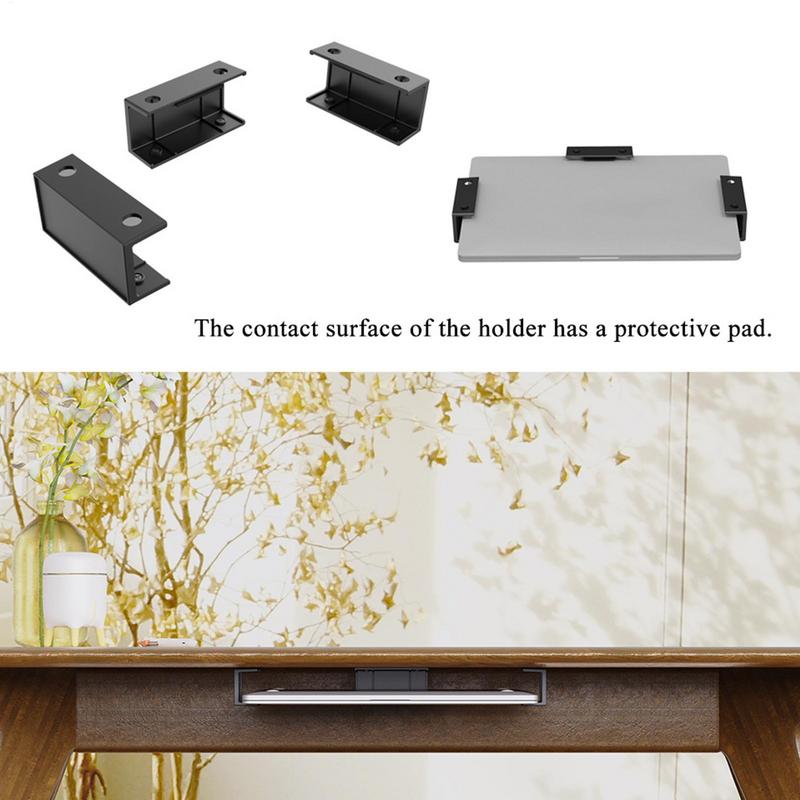 Under Desk Laptop Mount ABS Under Desk Shelf Holder for Notebooks, Tablets, Cable Boxes, Modems, Smart TV Boxes