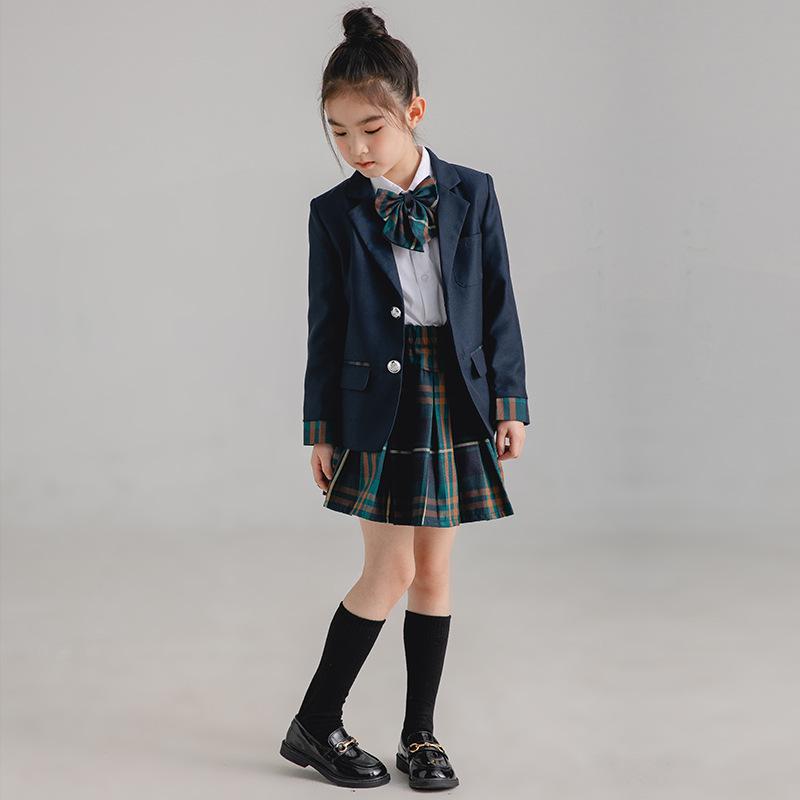 British Style Formal Plaid School Uniform Set for Girls