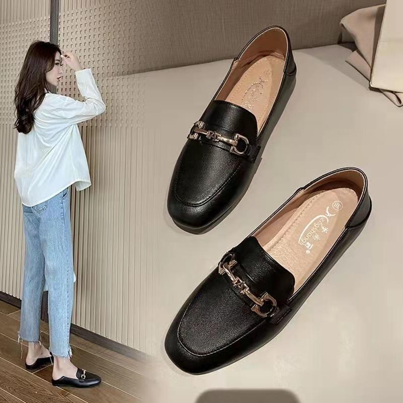 Single shoes women's real soft leather shoes women's one-pedal non-slip flat-bottomed casual soft-soled lazy Doudou shoes