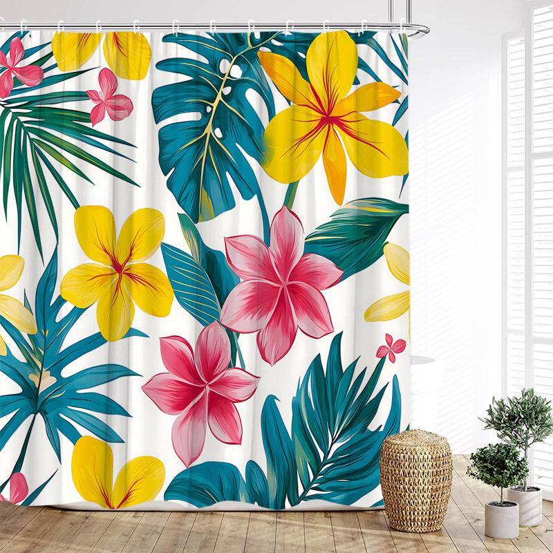 Tropical Hummingbirds Shower Curtains Green Gold Palm Monstera Leaves Flowers Bath Curtain Polyester Fabric Home Bathroom Decor