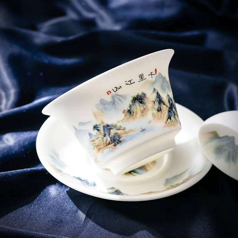 Thousand Miles Landscape Mutton-Fat Jade Porcelain Tea Set