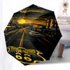 Route 66, Neon-Schilder-Thema, Automatischer Öffnungs- und Schließschirm, Helle Farbe, 8 Speichen, Tragbarer Schirm, Geeignet für Männer und Frauen, A