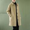 Women's Plus-Size Washed Cotton Trench Coat, Mid-Length, Loose Fit, Korean Style, for Spring and Autumn.
