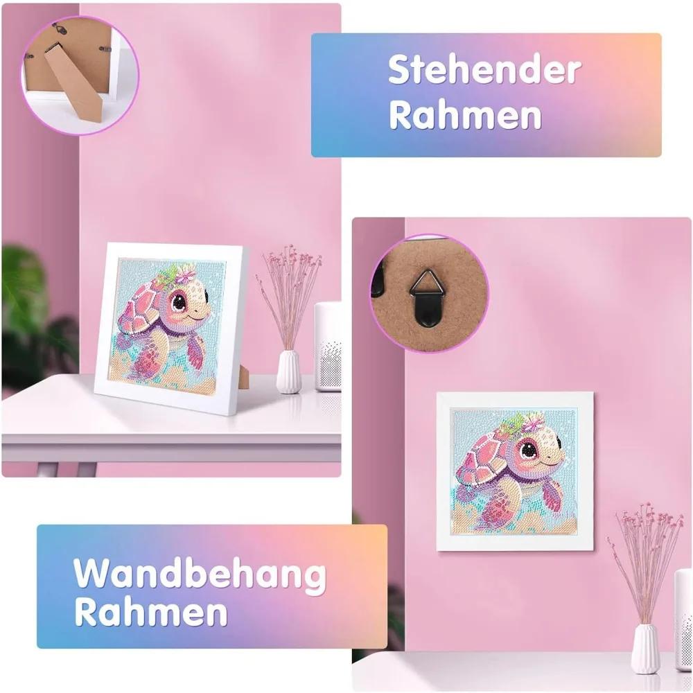 Turtle Diamond Painting Wooden Frame, 5D Diamond Painting for Children and Girls, DIY Craftsmanship Home 18x18cm